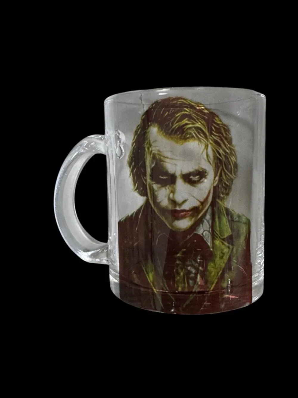 Joker Dark Knight Clear Glass Coffee Mug, 11 oz, Villain Graphic Print